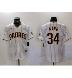 Men's San Diego Padres #34 Michael King White With PS Cool Base Stitched Baseball Jersey