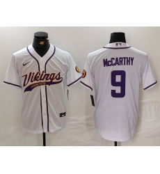 Men's Minnesota Vikings #9 JJ McCarthy White Cool Base Stitched Baseball Jersey