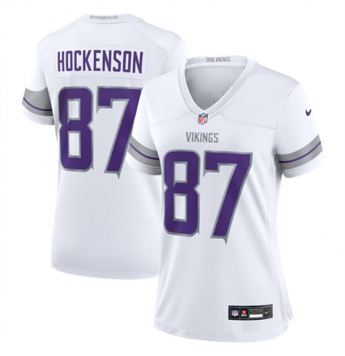 Women's Minnesota Vikings #87 T.J. Hockenson White Winter Warrior Limited Football Stitched Jersey