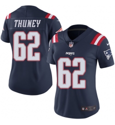 Women's Nike New England Patriots #62 Joe Thuney Limited Navy Blue Rush Vapor Untouchable NFL Jersey