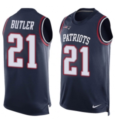 Men's Nike New England Patriots #21 Malcolm Butler Limited Navy Blue Player Name & Number Tank Top NFL Jersey