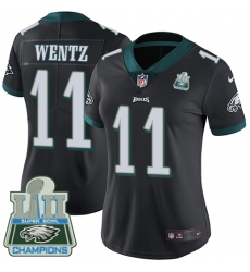 Women's Nike Philadelphia Eagles #11 Carson Wentz Black Alternate Vapor Untouchable Limited Player Super Bowl LII Champions NFL Jersey