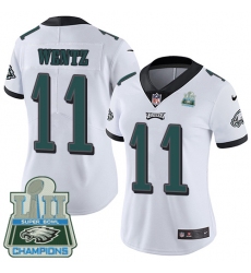 Women's Nike Philadelphia Eagles #11 Carson Wentz White Vapor Untouchable Limited Player Super Bowl LII Champions NFL Jersey