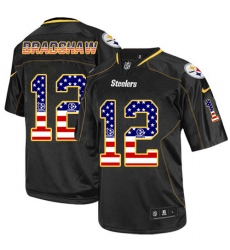 Men's Nike Pittsburgh Steelers #12 Terry Bradshaw Elite Black USA Flag Fashion NFL Jersey