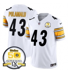 Men's Pittsburgh Steelers #43 Troy Polamalu White 2024 F U S E 50th Anniversary Of Super Bowl IX Alternate Vapor Untouchable Limited Stitched Jersey