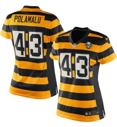 Women's Nike Pittsburgh Steelers #43 Troy Polamalu Elite Yellow/Black Alternate 80TH Anniversary Throwback NFL Jersey