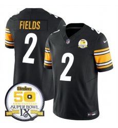 Men's Pittsburgh Steelers #2 Justin Fields Black 2024 F U S E 50th Anniversary Of Super Bowl IX Alternate Vapor Untouchable Limited Stitched Jersey