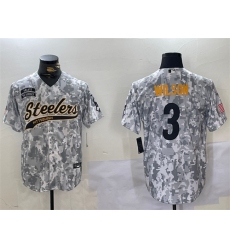 Men's Pittsburgh Steelers #3 Russell Wilson 2024 Arctic Camo Salute To Service Stitched Baseball Jersey