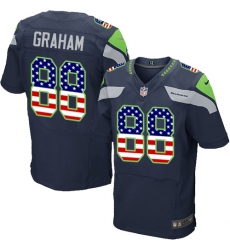 Men's Nike Seattle Seahawks #88 Jimmy Graham Elite Navy Blue Home USA Flag Fashion NFL Jersey