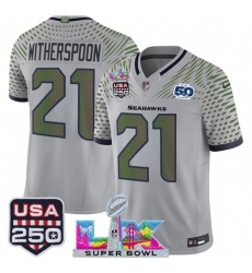 Men's Seattle Seahawks #21 Devon Witherspoon Gray 2025 F.U.S.E. Super Bowl LX & US 250th anniversary And 50th Season“Rivalries” Vapor Limited Football Stit