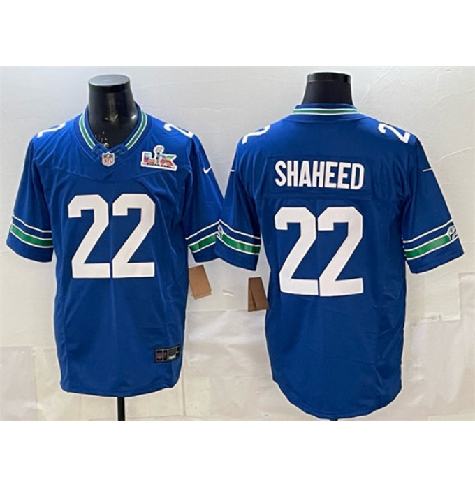 Men's Seattle Seahawks #22 Rashid Shaheed Royal 2025 F.U.S.E. Super Bowl LX Vapor Throwback Limited Football Stitched Jersey