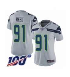 Women's Seattle Seahawks #91 Jarran Reed Grey Alternate Vapor Untouchable Limited Player 100th Season Football Jersey
