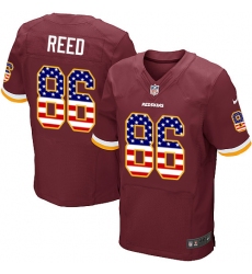 Men's Nike Washington Redskins #86 Jordan Reed Elite Burgundy Red Home USA Flag Fashion NFL Jersey