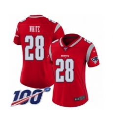 Women's New England Patriots #28 James White Limited Red Inverted Legend 100th Season Football Jersey