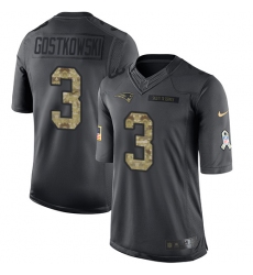 Youth Nike New England Patriots #3 Stephen Gostkowski Limited Black 2016 Salute to Service NFL Jersey