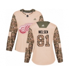 Women's Detroit Red Wings #81 Frans Nielsen Authentic Camo Veterans Day Practice Hockey Jersey