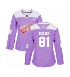 Women's Detroit Red Wings #81 Frans Nielsen Authentic Purple Fights Cancer Practice Hockey Jersey