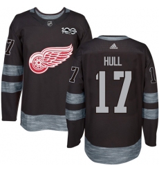 Men's Adidas Detroit Red Wings #17 Brett Hull Premier Black 1917-2017 100th Anniversary NHL Jersey