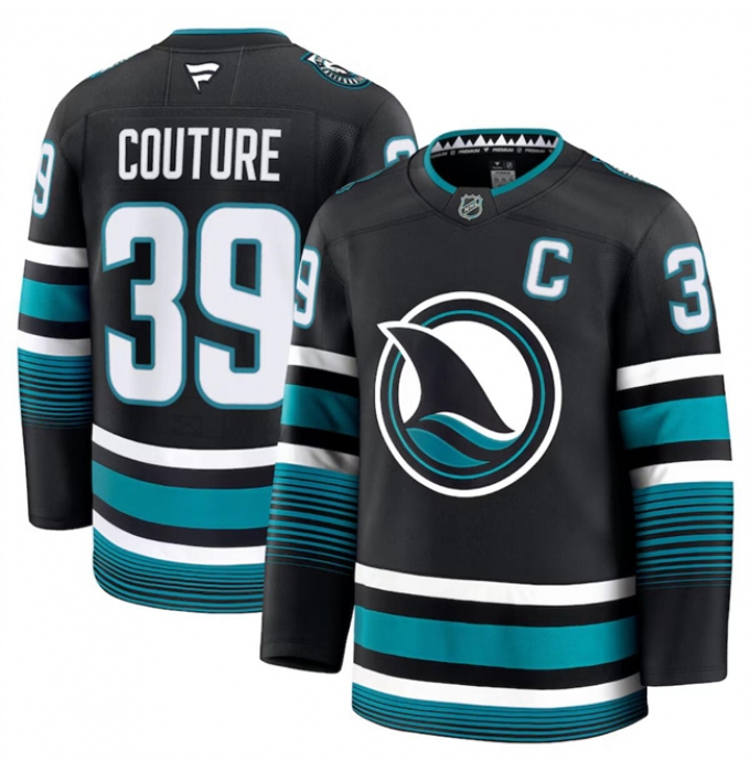 Men's San Jose Sharks #39 Logan Couture Black 2024-25 Alternate Stitched Hockey Jersey