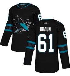 Men's Adidas San Jose Sharks #61 Justin Braun Premier Black Alternate NHL Jersey