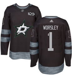 Men's Adidas Dallas Stars #1 Gump Worsley Premier Black 1917-2017 100th Anniversary NHL Jersey