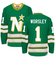Men's CCM Dallas Stars #1 Gump Worsley Premier Green Throwback NHL Jersey