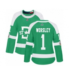 Women's Dallas Stars #1 Gump Worsley Authentic Green 2020 Winter Classic Hockey Jersey