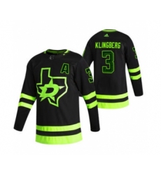 Men's Dallas Stars #3 John Klingberg Black 2020-21 Reverse Retro Alternate Hockey Jersey