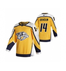 Men's Nashville Predators #14 Mattias Ekholm Yellow 2020-21 Reverse Retro Alternate Hockey Jersey