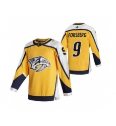 Men's Nashville Predators #9 Filip Forsberg Yellow 2020-21 Reverse Retro Alternate Hockey Jersey