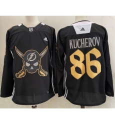 Men's Tampa Bay Lightning #86 Nikita Kucherov Black Pirate Themed Warmup Authentic Jersey