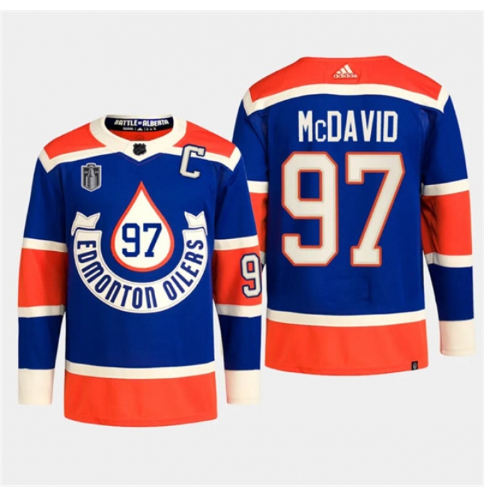 Men's Edmonton Oilers #97 Connor McDavid Royal 2024 Stanley Cup Final Heritage Classic Primegreen Stitched Jersey