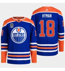 Men's Edmonton Oilers #18 Zach Hyman Royal 2024 Stanley Cup Final Stitched Jersey