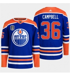 Men's Edmonton Oilers #36 Jack Campbell Royal 2024 Stanley Cup Final Stitched Jersey