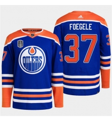 Men's Edmonton Oilers #37 Warren Foegele Royal 2024 Stanley Cup Final Stitched Jersey
