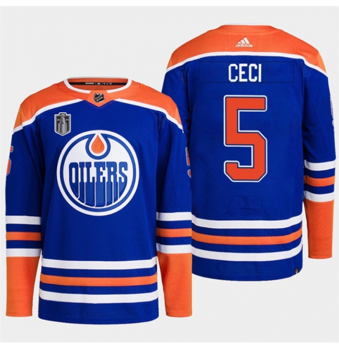 Men's Edmonton Oilers #5 Cody Ceci Royal 2024 Stanley Cup Final Stitched Jersey