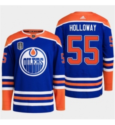 Men's Edmonton Oilers #55 Dylan Holloway Royal 2024 Stanley Cup Final Stitched Jersey