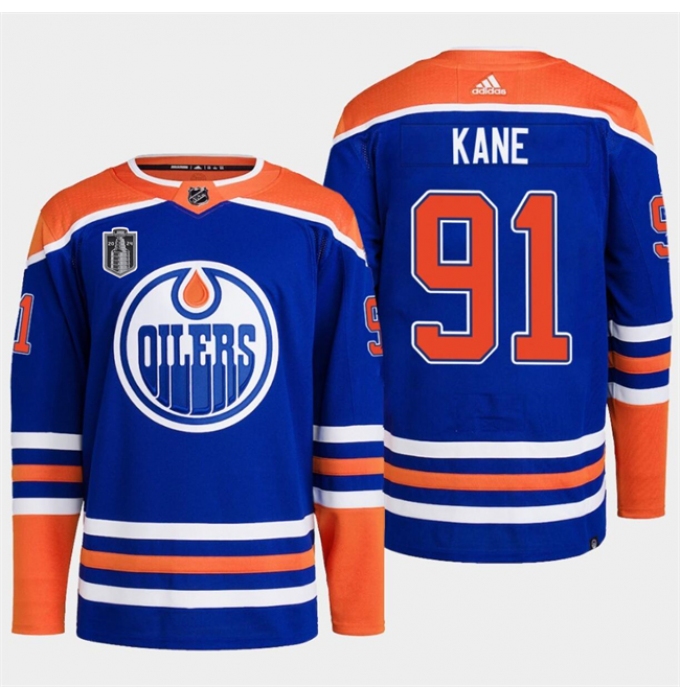 Men's Edmonton Oilers #91 Evander Kane Royal 2024 Stanley Cup Final Stitched Jersey