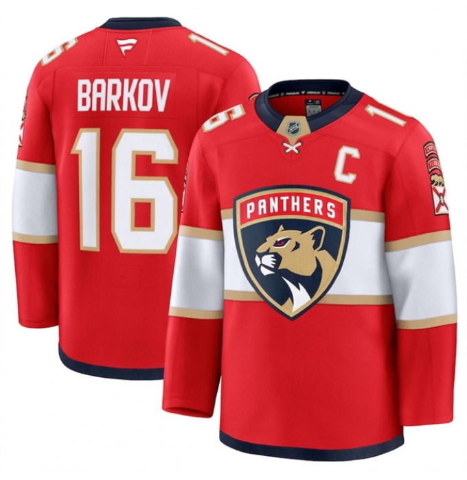 Men's Florida Panthers #16 Aleksander Barkov Red 2024-25 Home Stitched Hockey Jersey