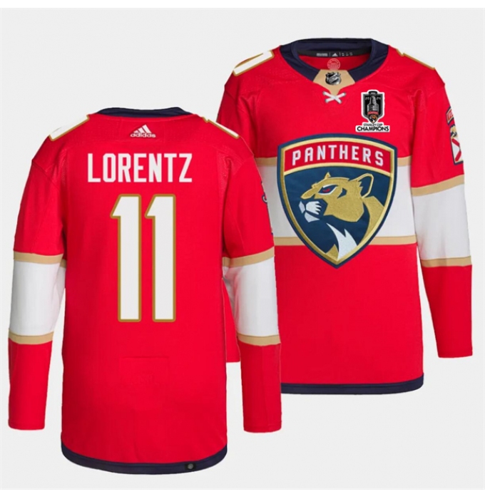 Men's Florida Panthers #11 Steven Lorentz Red Home 2024 Stanley Cup Champions Stitched Jersey