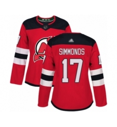 Women's New Jersey Devils #17 Wayne Simmonds Authentic Red Home Hockey Jersey