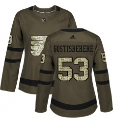 Women's Adidas Philadelphia Flyers #53 Shayne Gostisbehere Authentic Green Salute to Service NHL Jersey