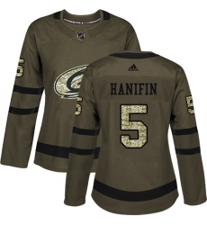 Women's Adidas Carolina Hurricanes #5 Noah Hanifin Authentic Green Salute to Service NHL Jersey