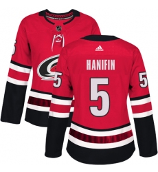 Women's Adidas Carolina Hurricanes #5 Noah Hanifin Authentic Red Home NHL Jersey