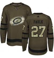 Men's Adidas Carolina Hurricanes #27 Justin Faulk Authentic Green Salute to Service NHL Jersey