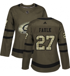 Women's Adidas Carolina Hurricanes #27 Justin Faulk Authentic Green Salute to Service NHL Jersey