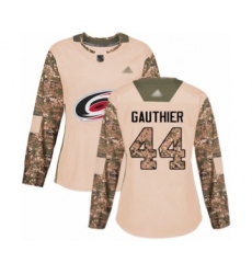 Women's Carolina Hurricanes #44 Julien Gauthier Authentic Camo Veterans Day Practice Hockey Jersey