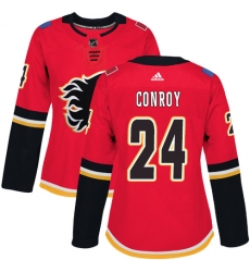 Women's Adidas Calgary Flames #24 Craig Conroy Authentic Red Home NHL Jersey