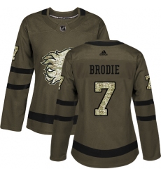 Women's Reebok Calgary Flames #7 TJ Brodie Authentic Green Salute to Service NHL Jersey