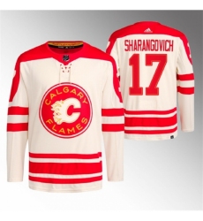 Men's Calgary Flames #17 Yegor Sharangovich 2023 Cream Heritage Classic Primegreen Stitched Jersey